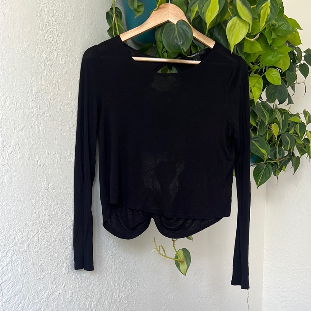 Forever 21 Black Long Sleeve Cut Out Crop Blouse